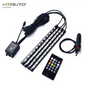 Ht-auto — bande lumineuse RGB plat Led avec télécommande IR 12Led, lumière d'ambiance à couleur changeante, pour l'intérieur de la voiture, 12V