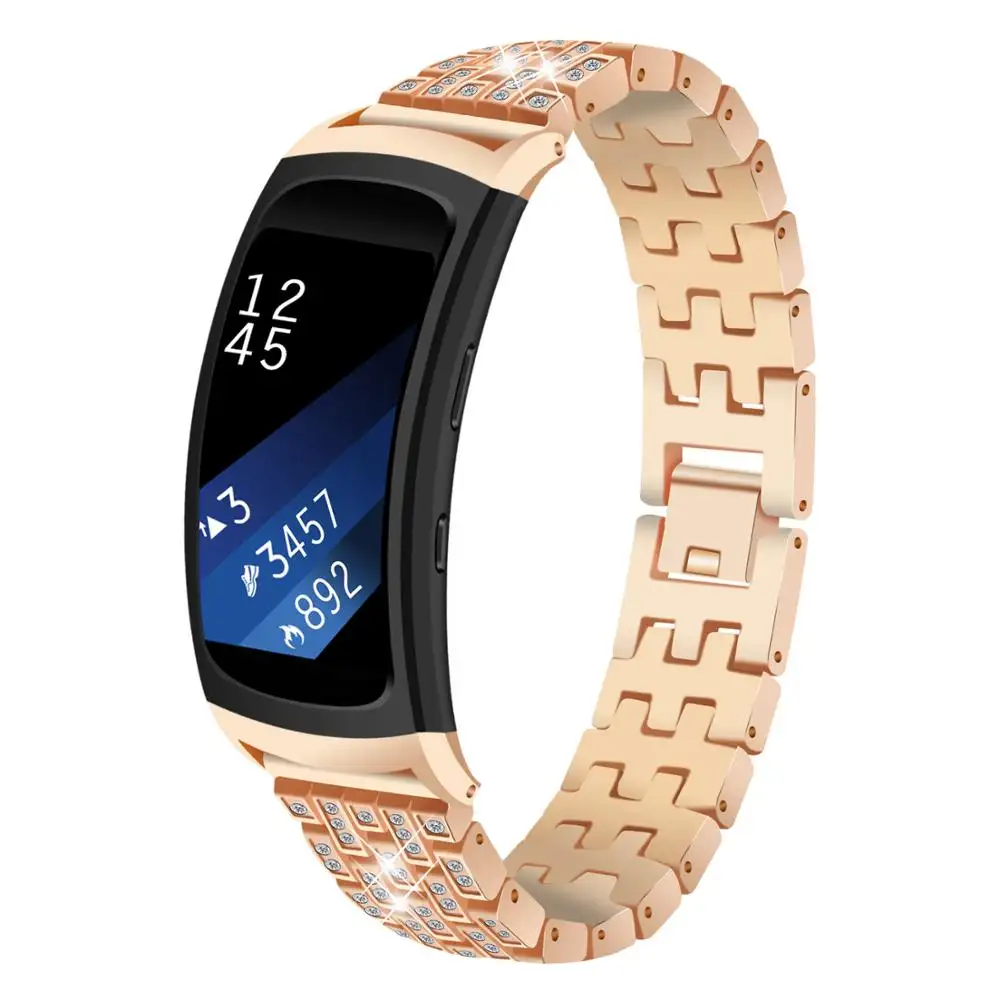 OULUCCI Per Samsung Gear Fit 2 Fit2 PRO SM-R360 Cinturini Per Orologi Accessori Di Strass Di Cristallo del Diamante In Acciaio Inox cinturino In Metallo