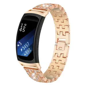 OULUCCI For Samsung Gear Fit 2 Fit2 PRO SM-R360 表带配件水晶钻钻石不锈钢金属表带