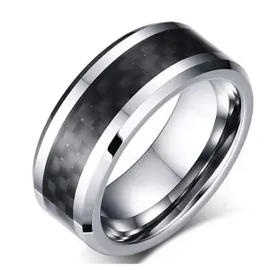 高品质热销经典设计男士黑色碳纤维钨戒指