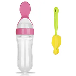 批发BPA免费硅胶婴儿喂食器奶瓶带勺