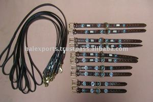 Correas para mascotas de alta calidad, Collar de perro de cuero indio, patrón sólido, hebillas de latón teñidas con tambor, decoración de remache, banda de rodadura de nailon - Product Image 2