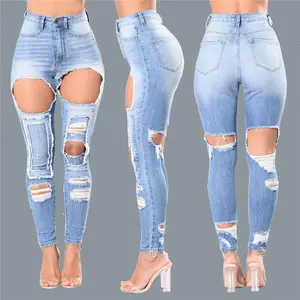 D & S fabbrica dropshipping strappato a vita alta cina al por mayor dei jeans delle donne