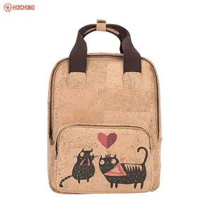 New Design Cork Bag with Cartoon Picture Cork Backpack Printing Waterproof Vintage Customized Logo Female Printing Flower Zipper