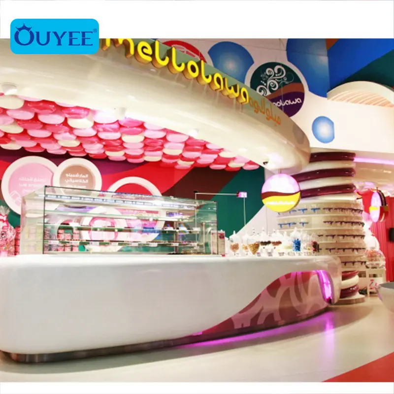Sweet Shop จอแสดงผลอุปกรณ์ Candy Store เฟอร์นิเจอร์เคาน์เตอร์น่ารัก Candy Shop ภายในออกแบบ Candy ชั้นวางแร็ค