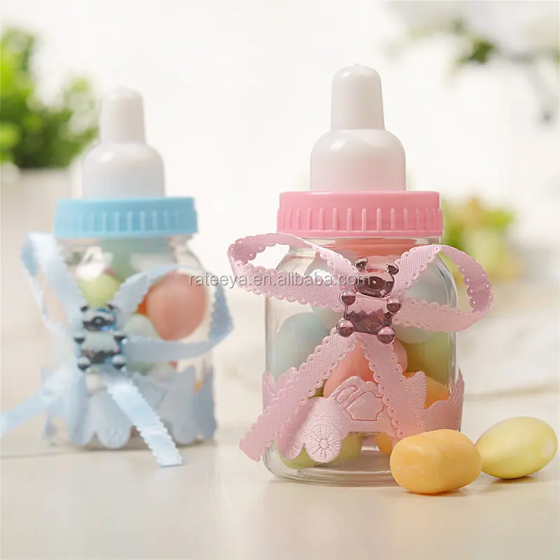 Venta al por mayor bebé ducha partido Favor regalo de plástico transparente leche de bebé botella de alimentación