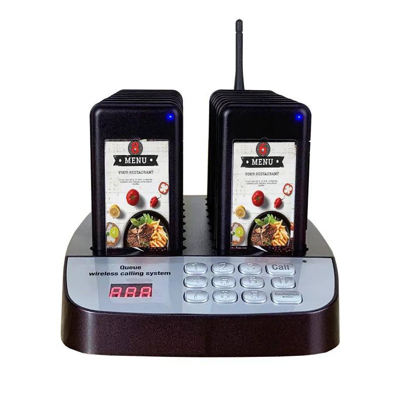 Wireless paging system for restaurant queue pager device coffee shop call button