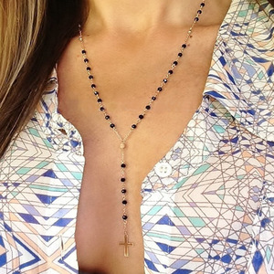 Collar con colgante largo de Cruz para mujer, joyería hecha a mano de iglesia cristiana <span class=keywords><strong>y</strong></span> católica, cuentas de Rosario, regalos de San Valentín - Product Image 2