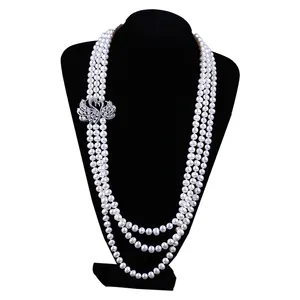 Triple Strands Baroque Freshwater Pearls Swan Pendant Sweater Necklace