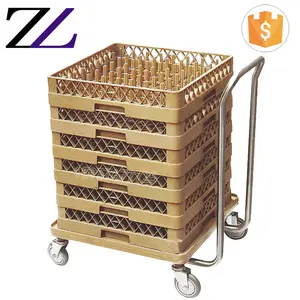 High Quality Stainless Steel Kitchen Equipment Buffet Utensils Ware <strong>Flat</strong> <strong>Cart</strong> Moving Wheels Trolley Handle Glass Rack Dolly - Product Image 1