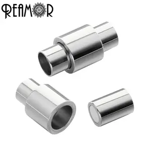 REAMOR 316l 스테인레스 스틸 5/6mm 큰 구멍 크기 마그네틱 걸쇠 맞춤 가죽 코드 팔찌 커넥터 DIY 보석 결과 만들기