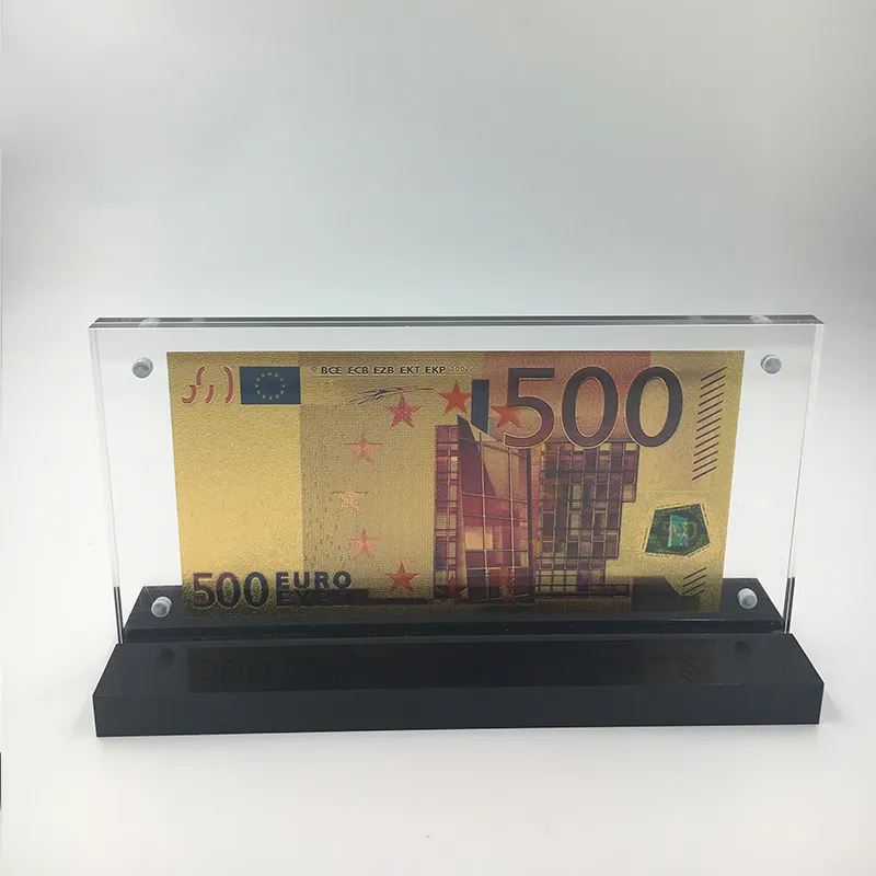 Banconota da 500 Euro placcata in oro 24K con un bel supporto con cornice in acrilico per regali di nozze