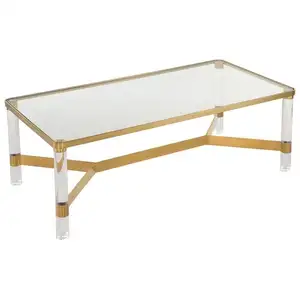 Tavolino da salotto moderno in acrilico fantasia tavolino da caffè trasparente tavolino da tè centrale in acrilico con struttura dorata