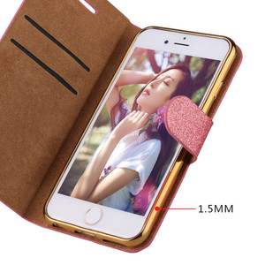 Gros usine prix glitter cas de téléphone titulaire de la carte, cas de téléphone en cuir pour iphone 6 - Product Image 5