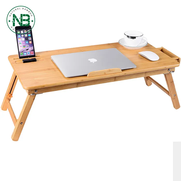 Regolabile 100% di Bambù Del Computer Portatile Tavolo Per Bed con Colazione Che Serve A Destra-Mano sinistra Vassoio Da Letto