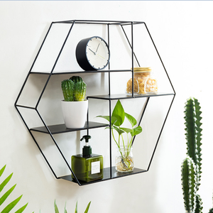 Wholesale Nordic <strong>Black</strong> Hexagon Iron Wall Shelf <strong>Floating</strong> <strong>Shelves</strong> for Living Room Furniture Decoration - Product Image 1