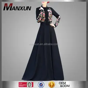 2017 Orta Doğu İslam Koleksiyon Kadınlar Kebaya Baju Artı Boyutu Müslüman Abaya el nakışı Tasarımları Siyah Uzun Maxi Elbise