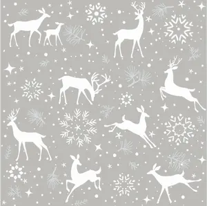 Grey Color Deer Design Printed Table Cloth for Christmas Promotional Table Top Cover with Small MOQ Workable for Banquet Usage