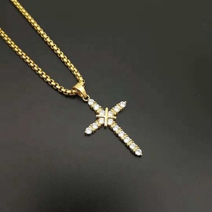 Wholesale Price Fashion <strong>Stainless</strong> <strong>Steel</strong> Cubic Zirconia Cross Diamond Necklace Men 18K Gold Crystal <strong>Jewellery</strong> - Product Image 5