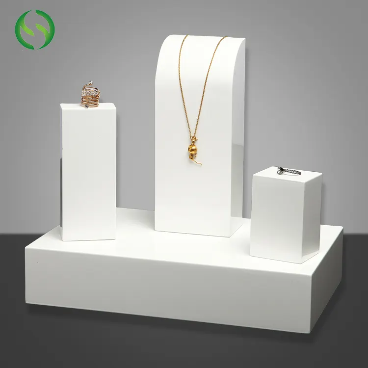 Custom Luxury Acrylic White Necklace Ring Jewellery Display Stand Set