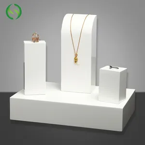 Custom Luxe Acryl Wit Ketting Ring Sieraden Display Stand Set