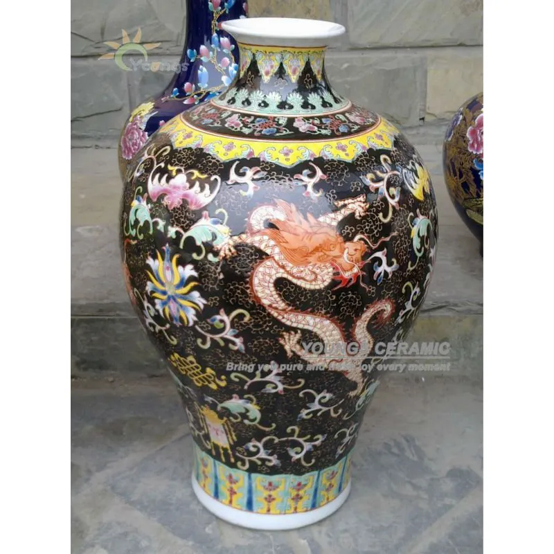 Jarrones de porcelana con diseño Floral y Dragón, jarrones de 47CM de altura con diseño artístico de Jingdezhen