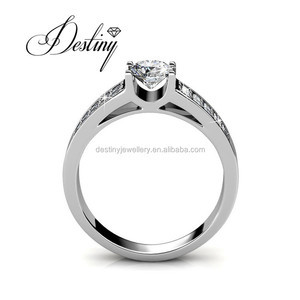 Anello di fidanzamento lussureggiante impreziosito <span class=keywords><strong>da</strong></span> cristalli <span class=keywords><strong>Swarovski</strong></span> in argento Sterling 925 dasini oro placcato 18K anello <span class=keywords><strong>da</strong></span> <span class=keywords><strong>donna</strong></span> - Product Image 5