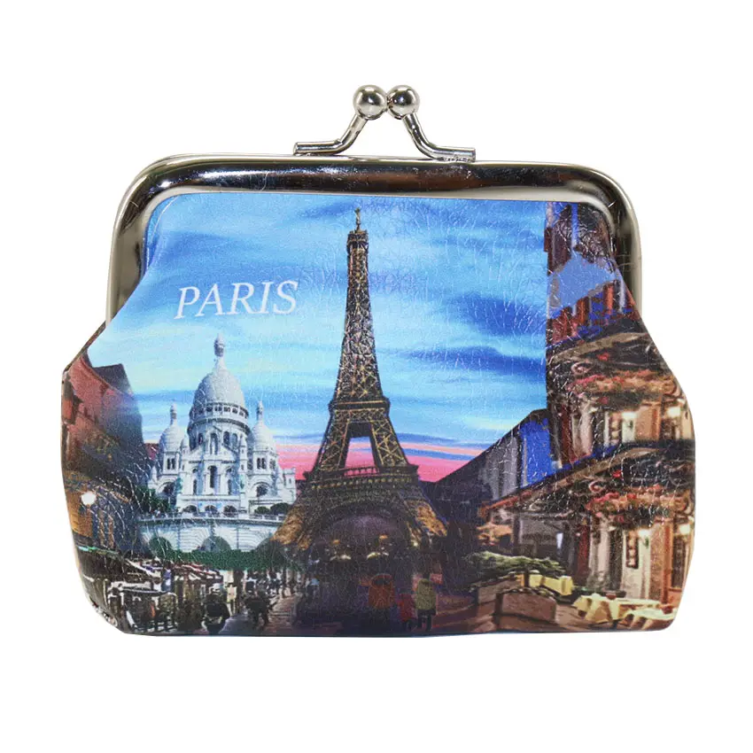 Deqi Custom Logo Fashion Vrouwen Lady Tour Parijs Eiffeltoren Souvenir Promotionele Pu Lederen Portemonnee Tas Pouch Houder