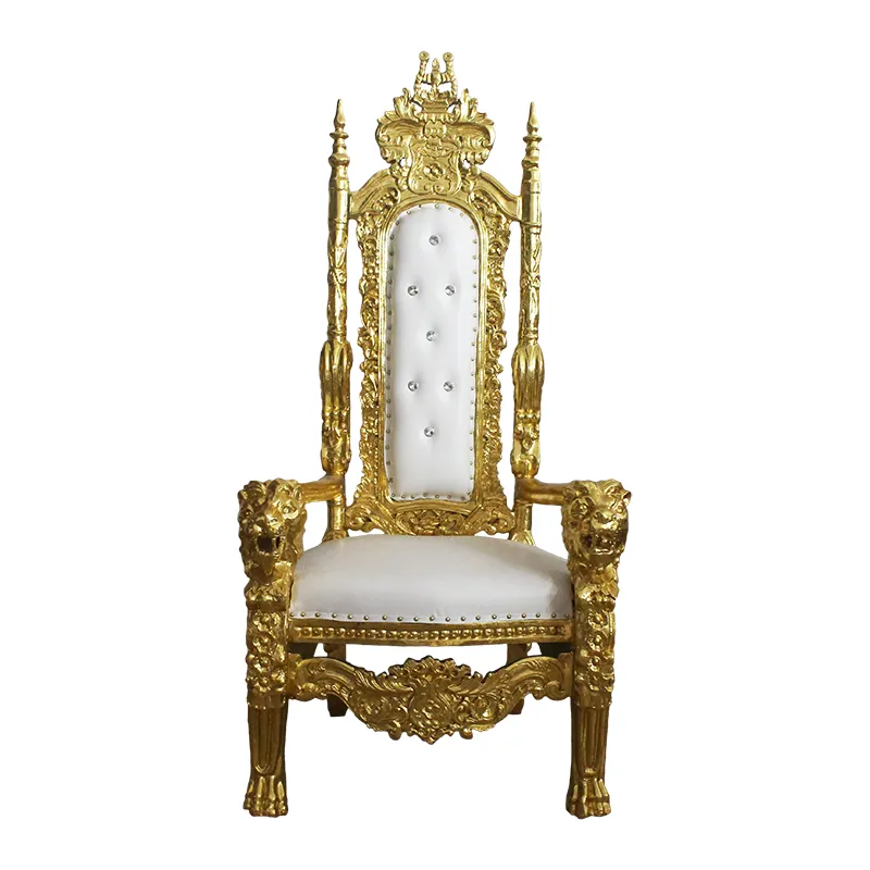 Yüksek geri kral sandalye taht katı ahşap Modern antika tarzı düğün mobilyası otel için kiralama