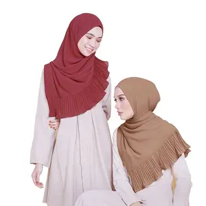 Muslim women fold hemline style long head scarf wholesale