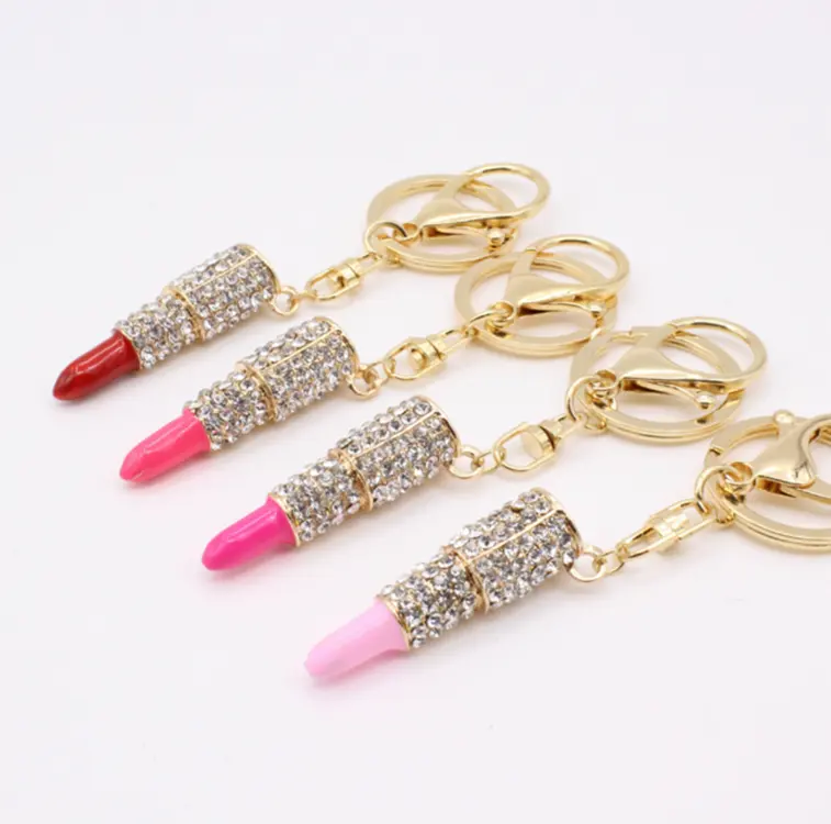 JYB Kristall Lippenstift Make-up Schlüssel ring Strass Geldbörse Tasche Charme Anhänger Schlüssel bund Geschenk für Mädchen Frau Dame