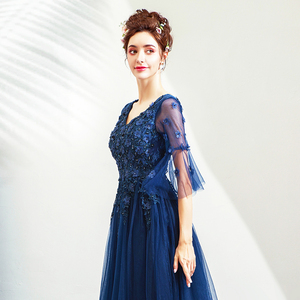 2019 primavera nuovi abiti da sera Sexy <span class=keywords><strong>con</strong></span> scollo a V Sexy blu Navy <span class=keywords><strong>mezza</strong></span> <span class=keywords><strong>manica</strong></span> <span class=keywords><strong>lunghi</strong></span> abiti da sera in Tulle <span class=keywords><strong>con</strong></span> paillettes - Product Image 6