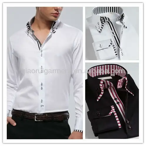 2015 European&American style Slim fit official/dress long sleeve mens/boy shirt with double collar&cuff
