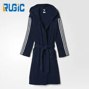 Spring Home Sleepwear Adult Sport Style Hooded Bathrobe Sweatshirt Style 100% Cotton Striped Terry Robe Fabric Bathrobe Men