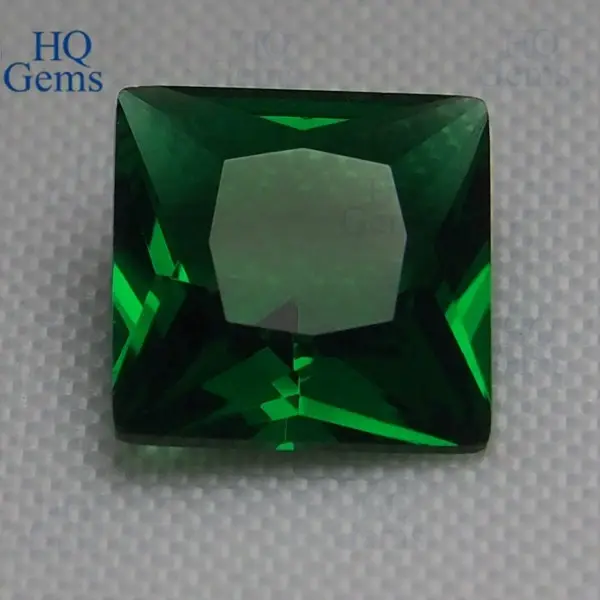Hot Sale India Green Square Synthetic Emerald Faceted Glass Gems