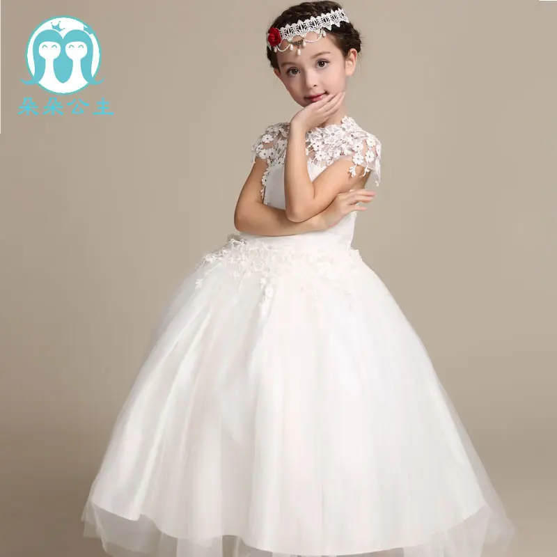 Vestido de princesa para meninas, vestido de princesa branco para casamento, vestido de flores, venda quente