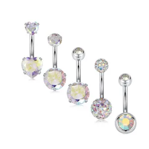 High Quality Assorted Design Surgical Steel CZ Double Gems Belly Button Rings