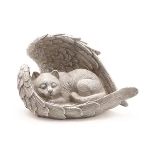 Custom Made Animal Sleeping Cat in Angel Wings Pet Memorial Statue