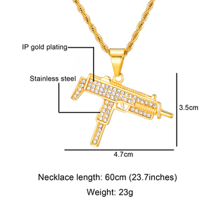 Collar con Colgante de Pistola de Diamantes y Oro, Estilo Hip Hop - Product Image 2