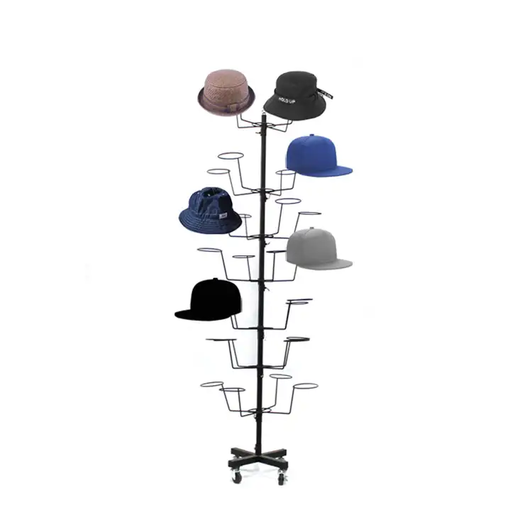 מדף תצוגת כובע כובע כובע חוט מתכת לעמוד עץ מותאם אישית
