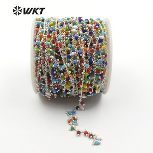 WT-RBC059 pour les femmes bijoux élégants multi couleurs perle aléatoire en or ou argent fil galvanisé enveloppé minuscule perle chapelet chaîne - Product Image 2