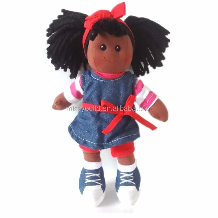 Bambola di peluche personalizzata di fabbrica ragazza nera 30cm con peli