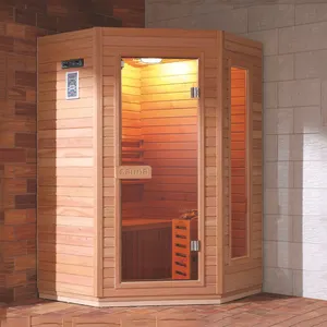 Baño de esquina de madera maciza uso lujoso mini sauna de infrarrojos
