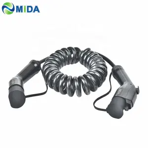 TUV 5Meter 16A/32A SAE J1772 EV Plug Type 1 to Type 2 EV Coiled Cable EV Charging Cable EVSE Spring Cable Car Charger Connector