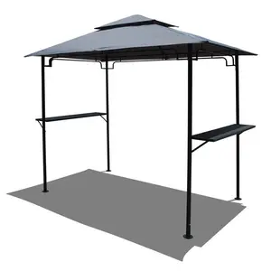 8FT by 5FT Outdoor 2-Tier Soft Top Steel Canopy Gray BBQ Grill Gazebo
