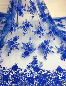 Красивая кружевная ткань со стразами Королевского синего цвета, тянущаяся кружевная французская кружевная ткань SDN57