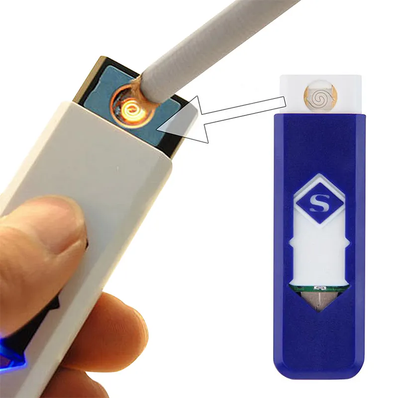 Creative small Rechargeable USB Windproof flameless electric Electronic charging cigarette lighter Smokeless Super lighters man