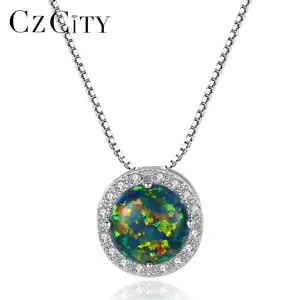 CZCITY S925 Sterling Silver Jewelry Synthetic Colorful Opal Silver Necklace For Women