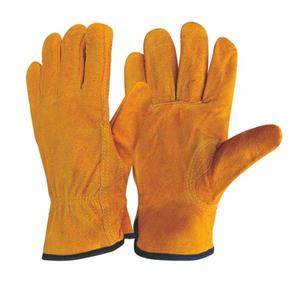 Yellow pig split leather driver style work gloves for men