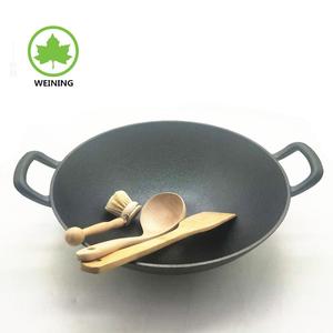 Gang pre-dày dạn tráng Trung Quốc chảo với đôi xử lý và nắp gỗ gang chảo dầu lớp phủ dễ dàng làm sạch kích thước lớn - Product Image 1